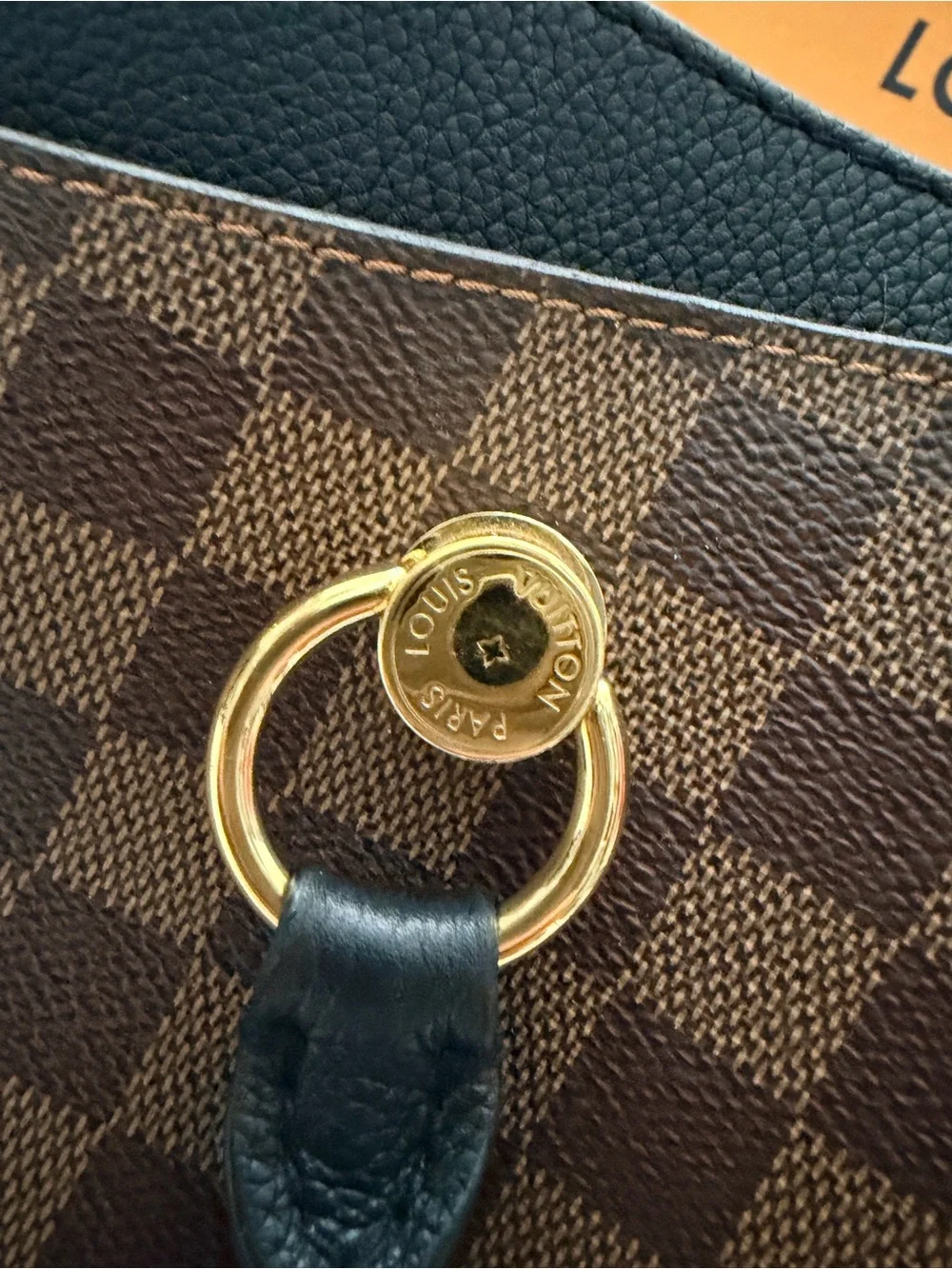 Louis Vuitton Brown Damier Ebene Canvas Satchel with Gold LV Charm